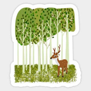 Deer in birch forest Sticker